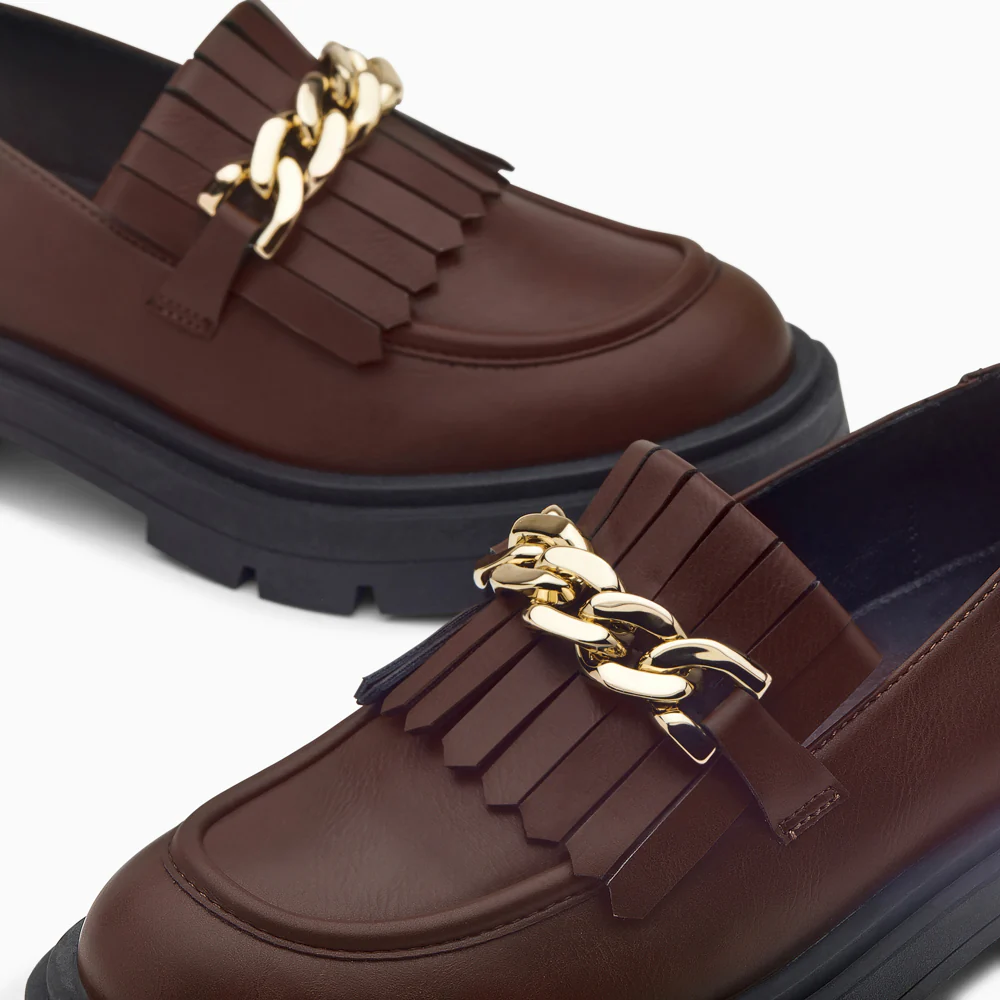 Mocassins, Derbies, Ballerines-Mocassins Angèle marron à chaîne or et semelle crantée