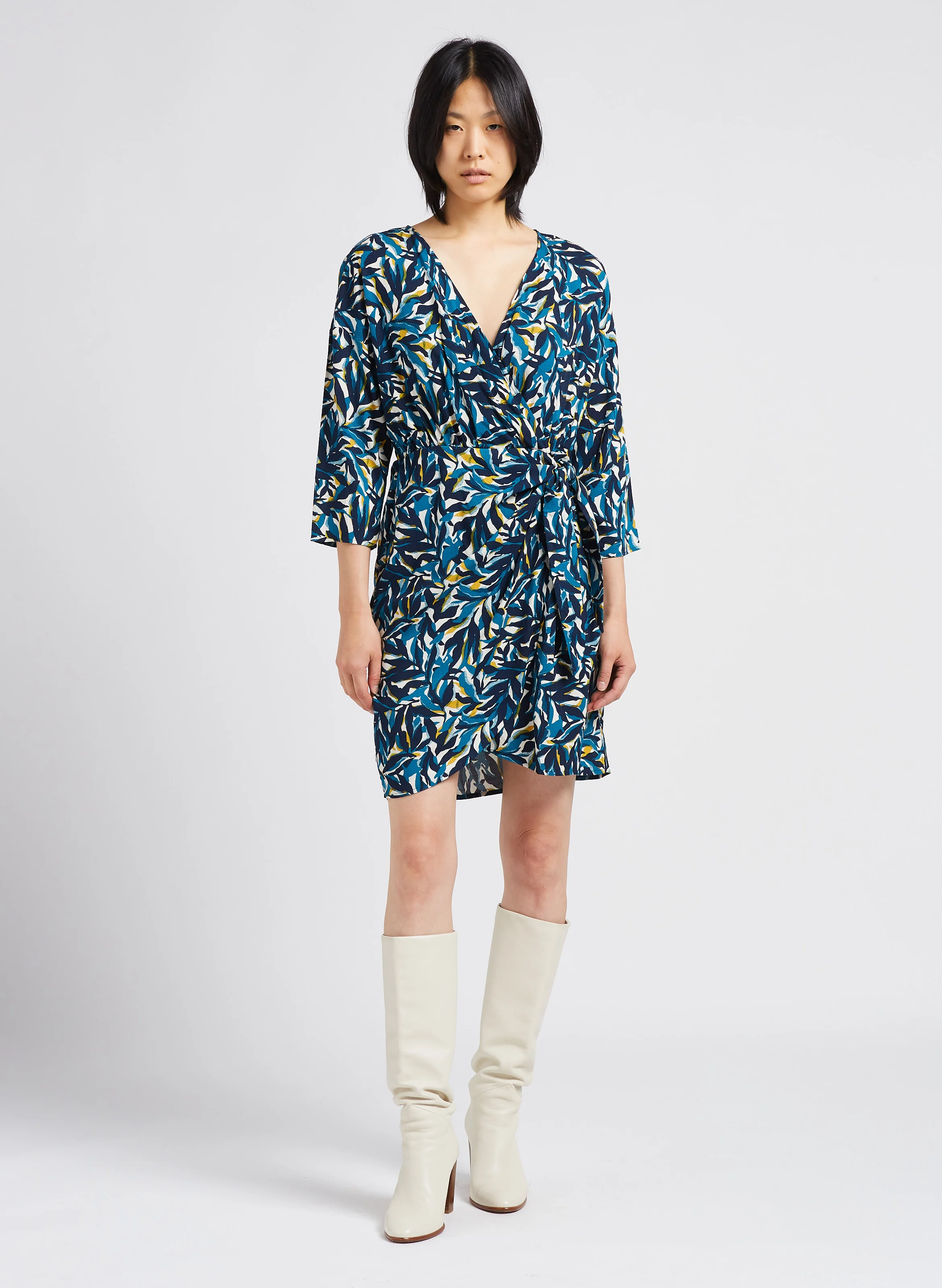 SAYA LEA - Robe portefeuille droite | Beige