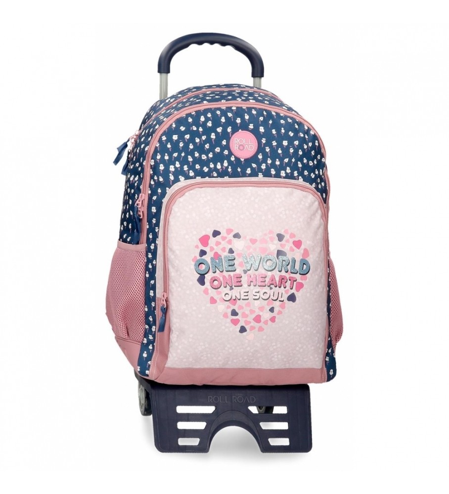 Roll Road Mochila Escolar Roll Road One World Dos Compartimentos con carro rosa