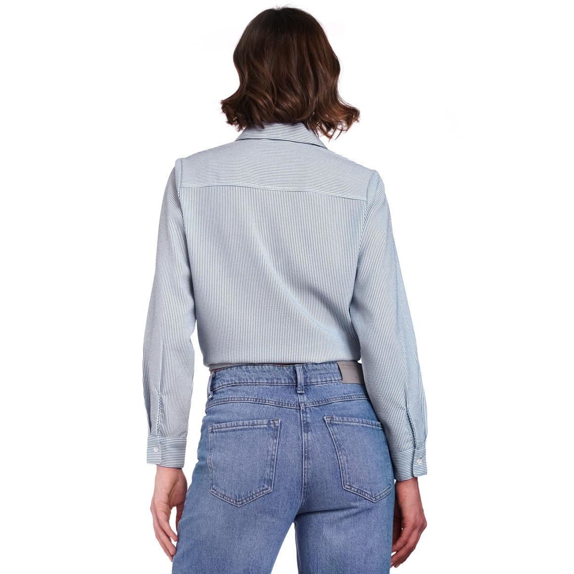Gina Damen Hemdbluse mit Knoten-Detail blau / weiss
