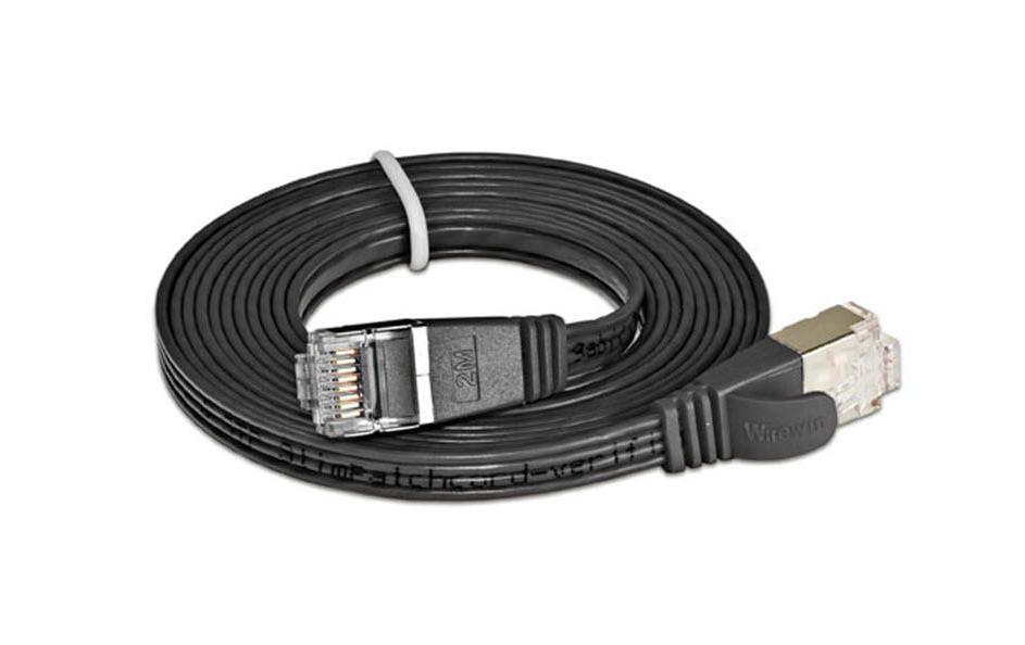 Slimpatchkabel RJ-45 - RJ-45, Cat 6, STP, 15 m, SchwarzGeschirmtes Twisted-Pair-Kabel (STP) mit Klinkenschutz