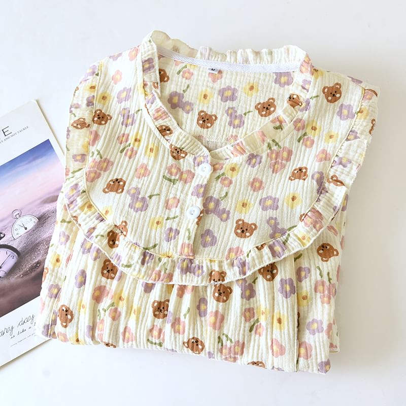 MelMount - Pyjamajurk met bloemenprint voor borstvoeding