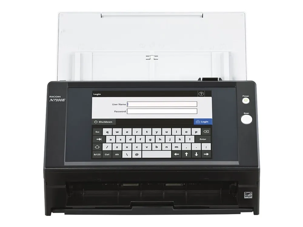 Ricoh Image Scanner N7100E - Dokumentscanner - Dual CIS - Duplex - 216 x 355.6 mm - 600 dpi x 600 dpi - op til 25 ppm (mono) / op til 25 ppm (farve) - ADF (50 ark) - op til 4000 scanninger pr. dag - Gigabit LAN