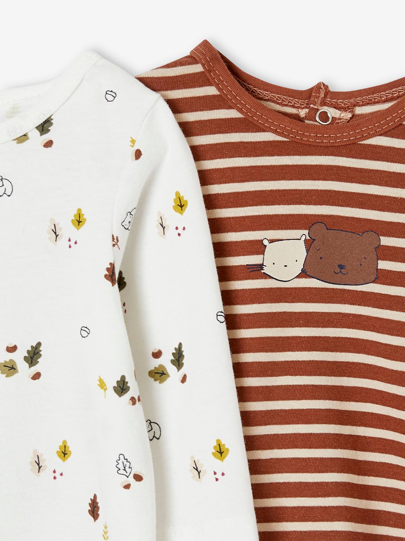 Conjunto de 2 camisetas de manga comprida para bebê, marrom médio, bicolor/multicoloridas