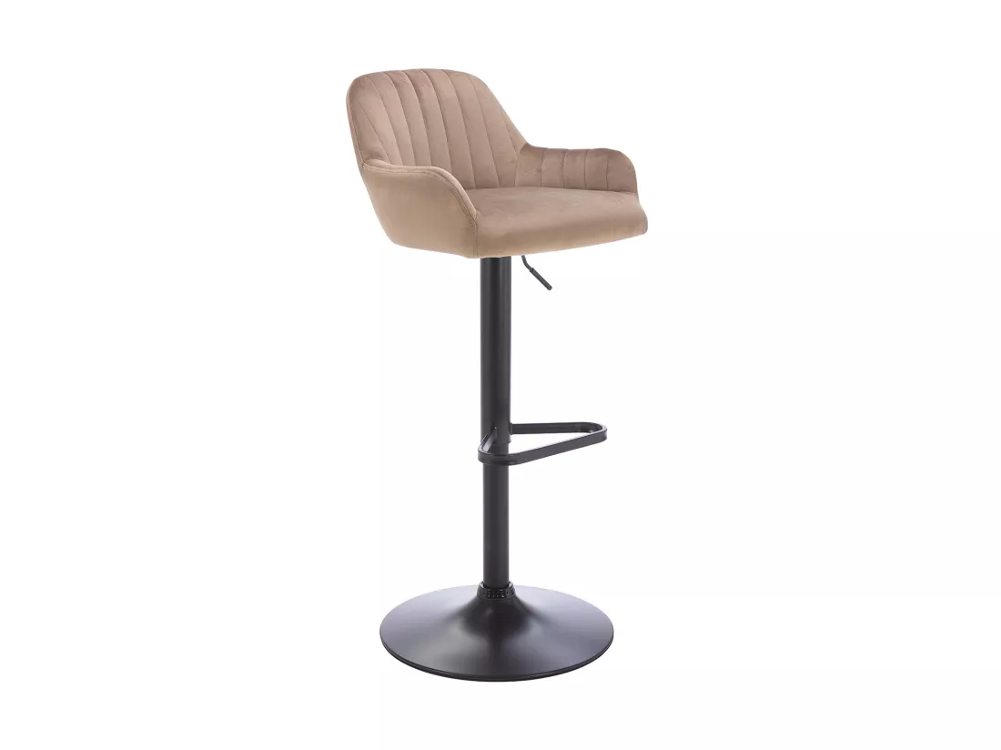 Lot de 2 tabourets de bar en velours et métal noir - Hauteur réglable - Beige - ELEANA