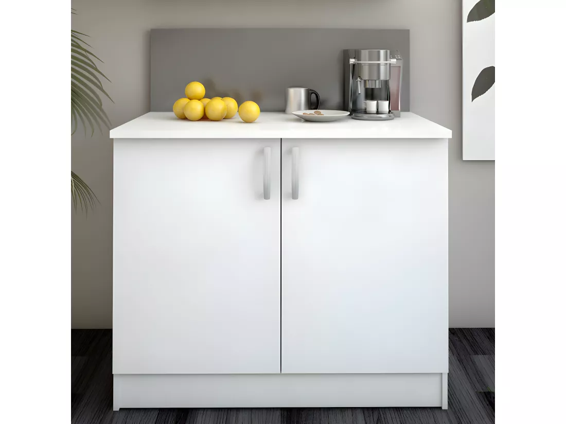 Meuble bas de cuisine 100 cm 2 portes Blanc Mat - MARTA - L 100 x l 60 x H 85 cm
