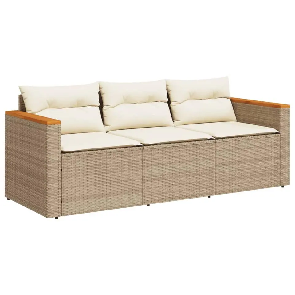 vidaXL - Tuinbank 3-zits - Beige - Poly rattan - Met kussens