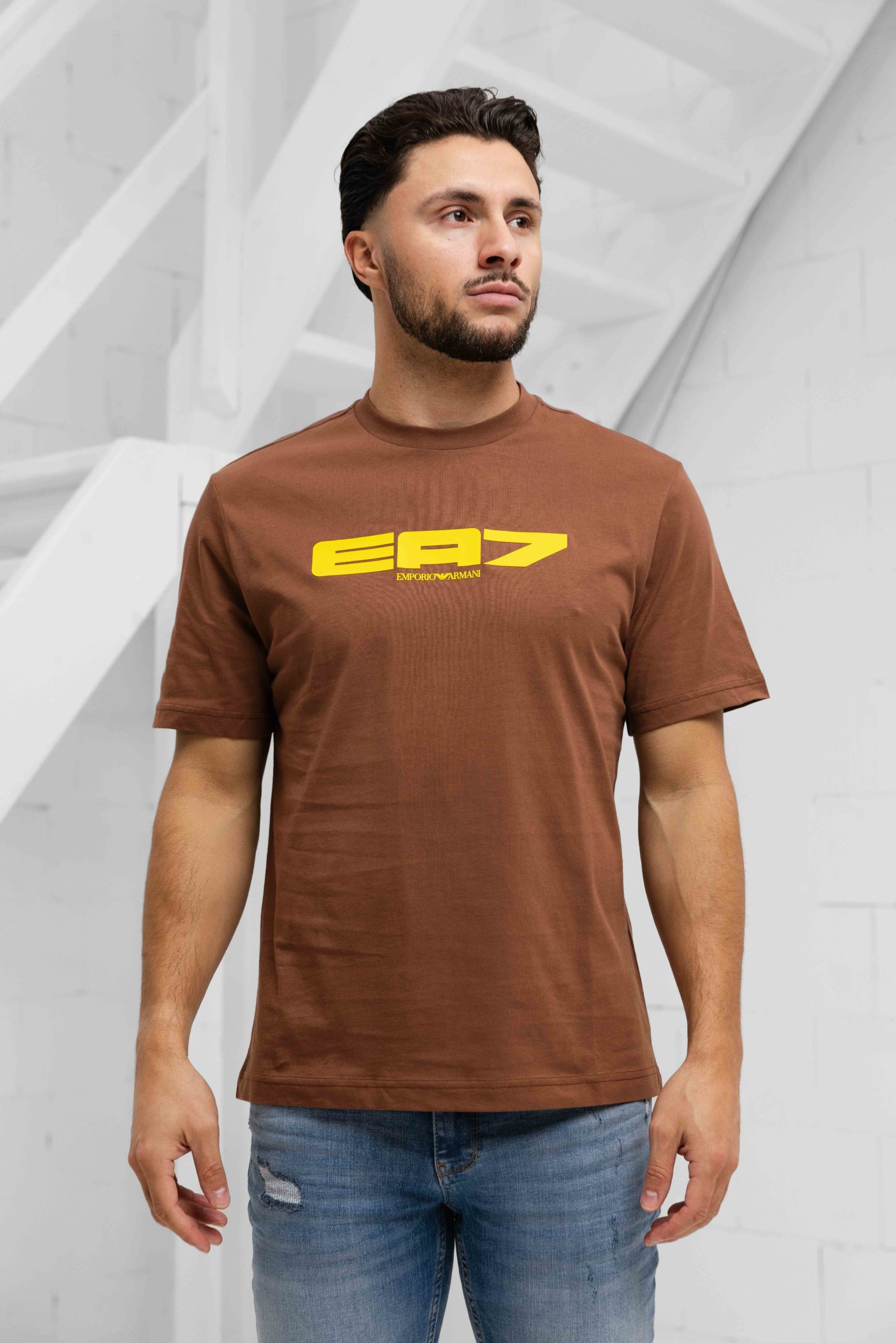 EA7 Emporio Armani 7M000163 T-Shirt Heren Bruin/Geel