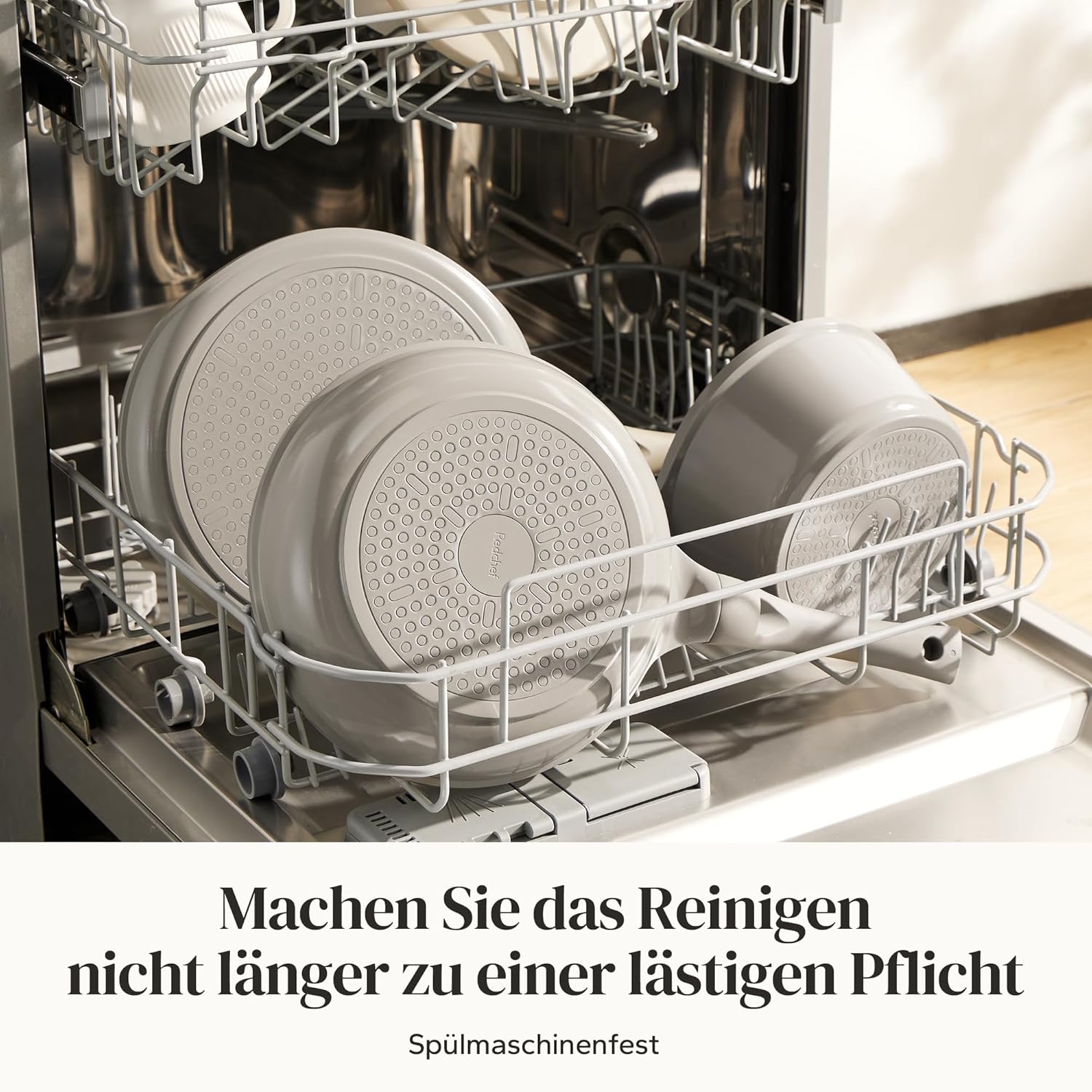 Redchef Topfsets Pfannenset, Keramik Topfset Induktion, Kochgeschirr-Set 11-teiliges, Induktions Töpfe Set mit Glasdeckel, PTFE-frei PFAS-frei für alle Herdarten geeignet, Spülmaschinenfest (Grau)