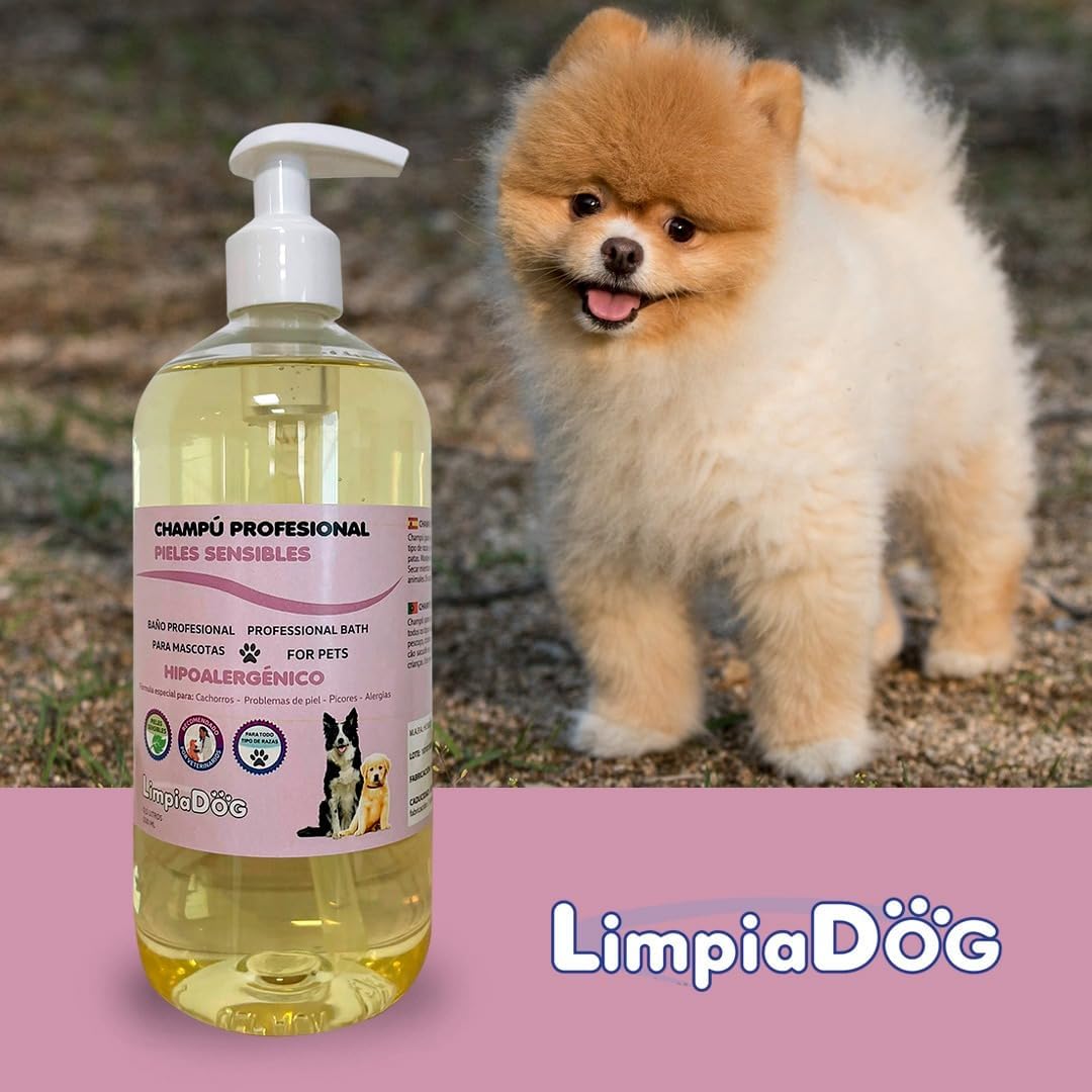 Shampoo LIMPIADOG para cães com pele sensível, suave, hipoalergênico, para todas as raças e idades, com dosador, 5 litros.