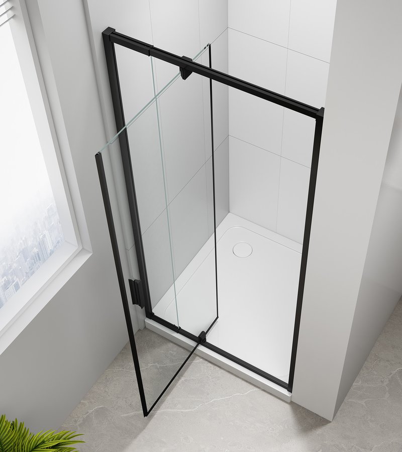 Polysan Easy Black douche draaideur helder glas 90x190cm zwart mat