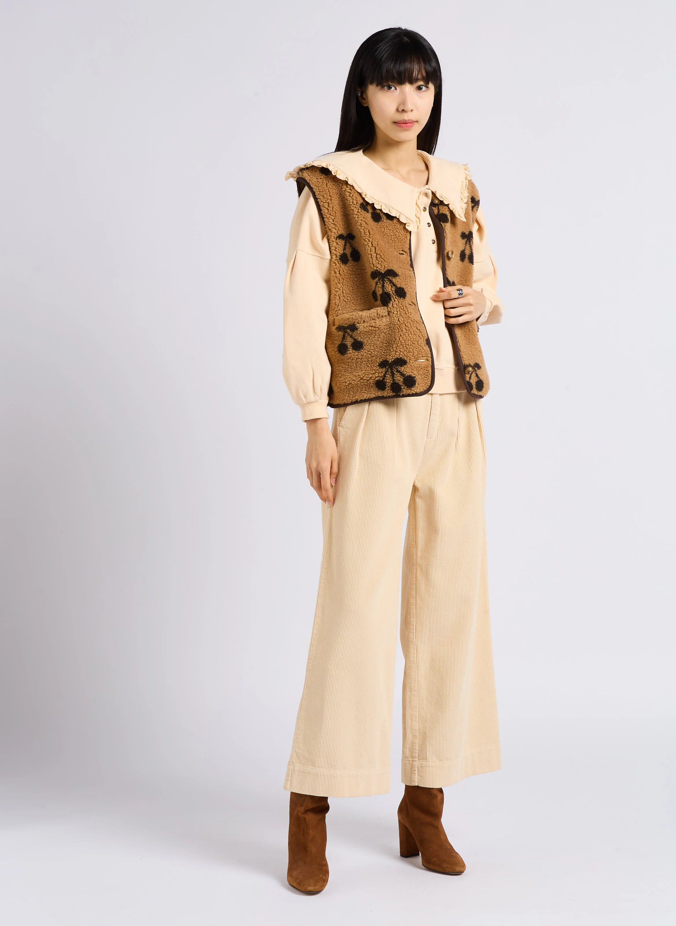 ALADIN - Pantalon large en velours côtelé | Blanc