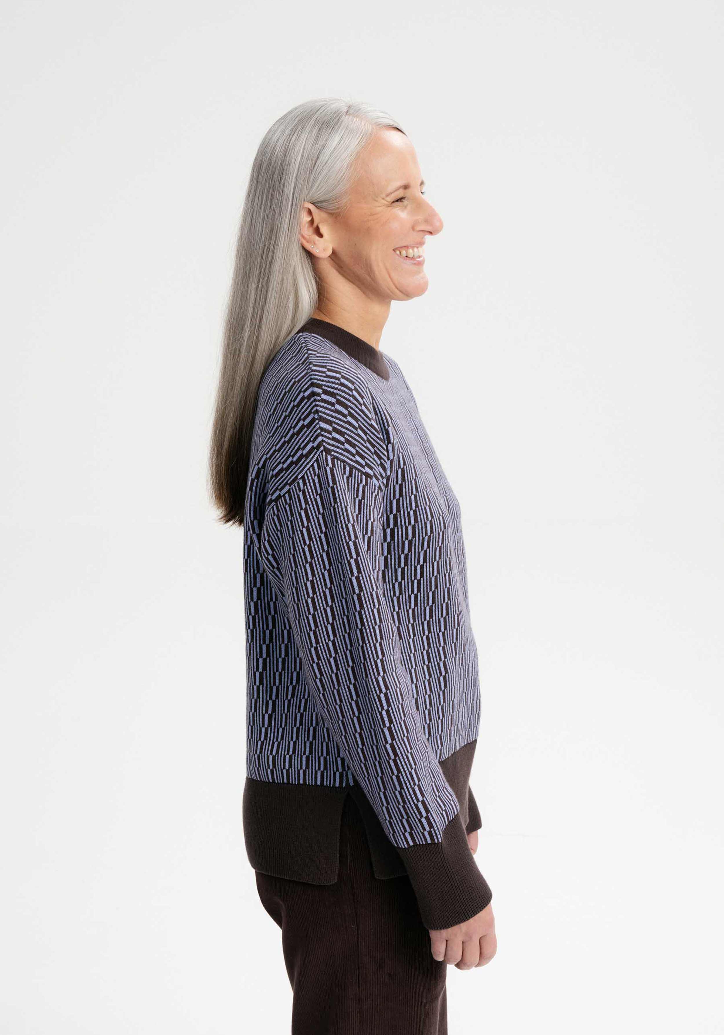 Mela Jacquard Strickpullover Faiza Dunkelbraune Linien