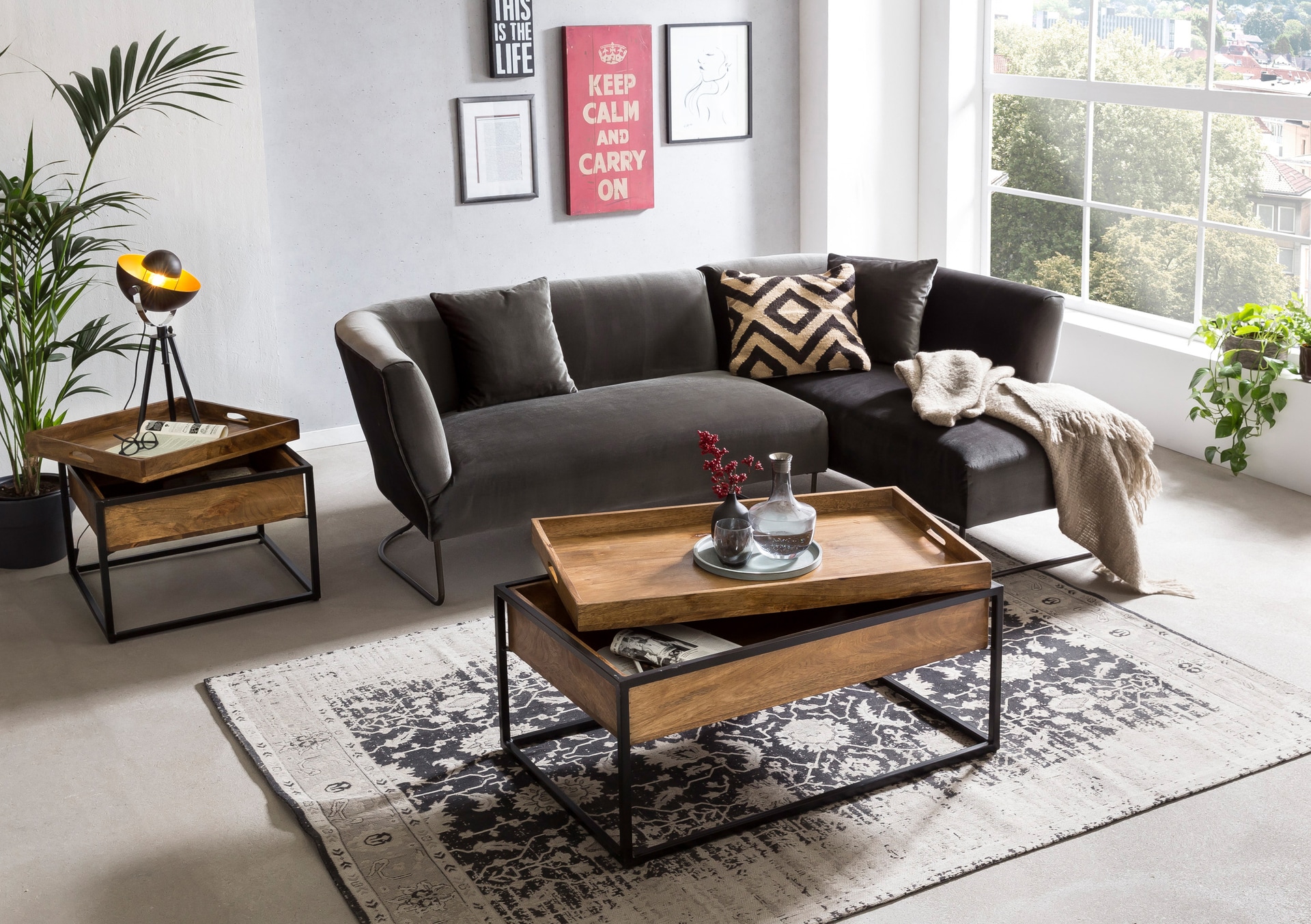 Couchtisch 100x47x60 cm Akazie/Altmetall Braun/Schwarz