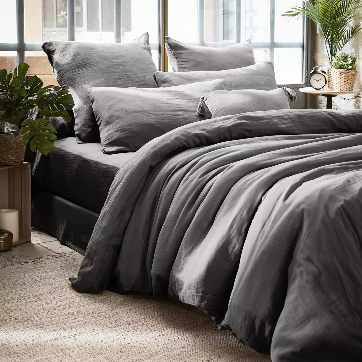 Housse de couette gaze de coton (240 x 220 cm) Gaïa Gris granit