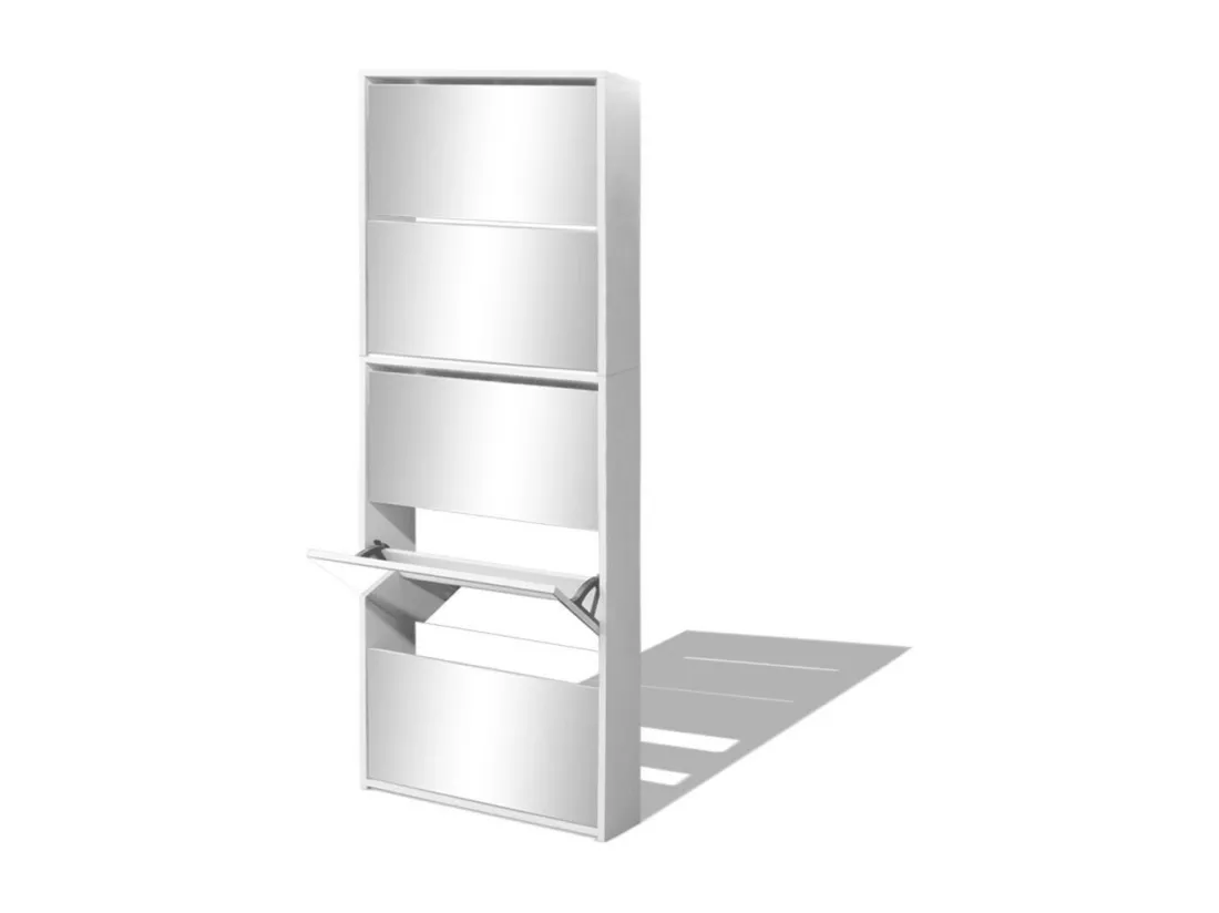 Meuble à chaussures 5 étagères et miroir 63x17x169,5 Blanc