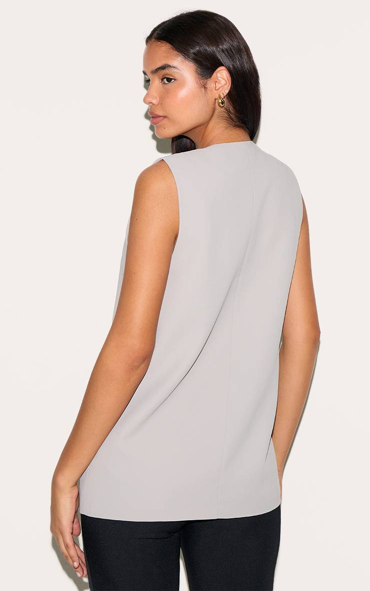 Gris Cendré Gilet Long Oversize Coupe Boxy