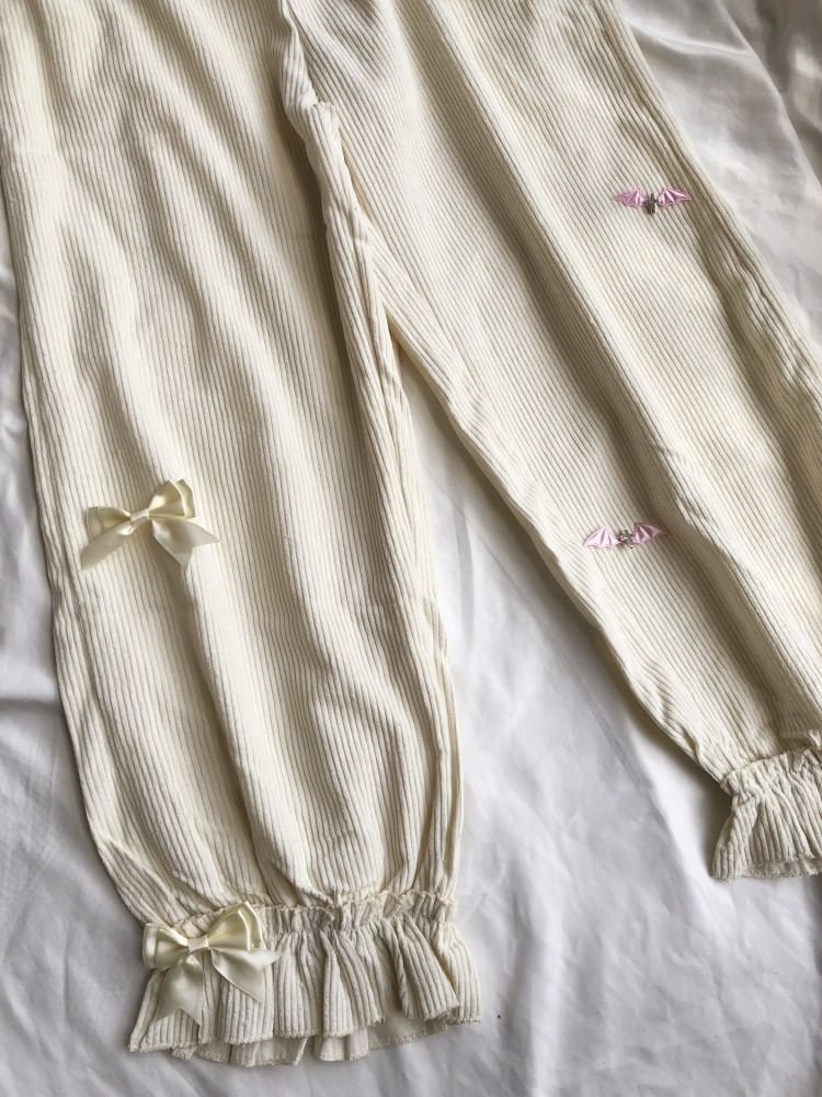 Miu B - Corduroy broek met hoge taille en strik, recht model