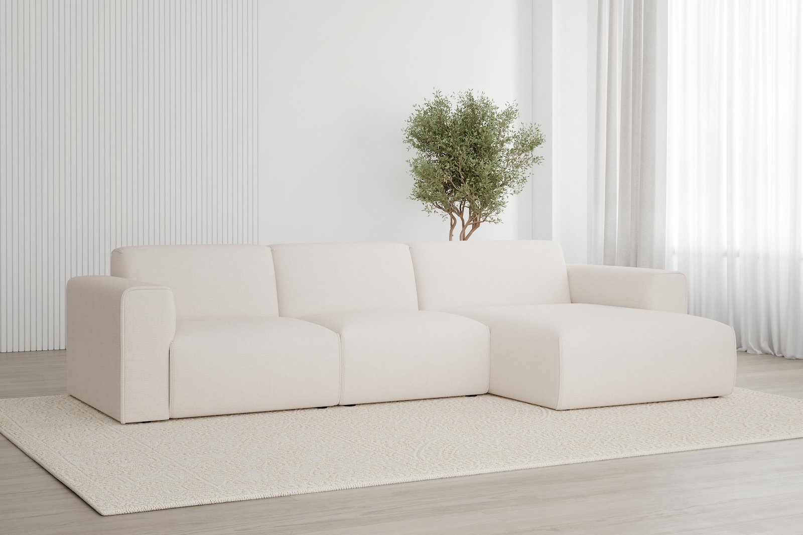 Monaco Lux 2,5-seter med XL sjeselong høyre Tekstil Fjord 1 Ivory med sorte ben. Lux komfort.