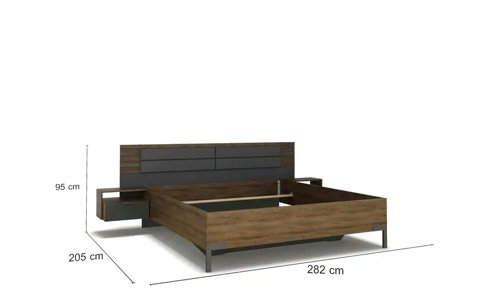 Bettanlage Barea Basaltgrau, Dunkelgrau 282 cm 180x200 cm