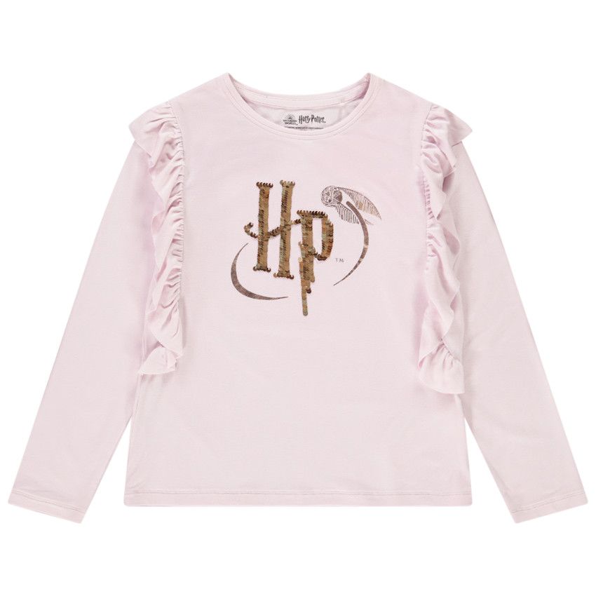 T-shirt manches longues avec print en sequins magiques Harry Potter pour fille - Lilas