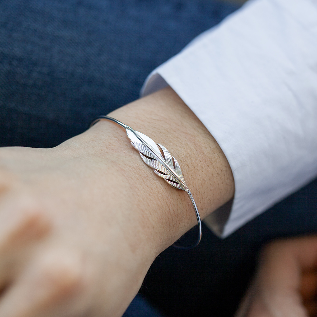 Bracelet argent 925 motif plume 56 mm