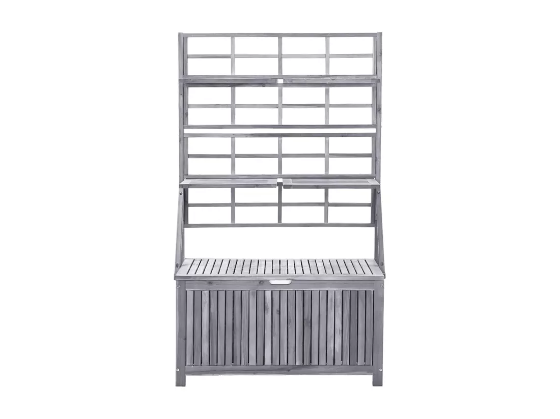 Boîte de rangement avec treillis Gris 99x55x160cm Acacia solide