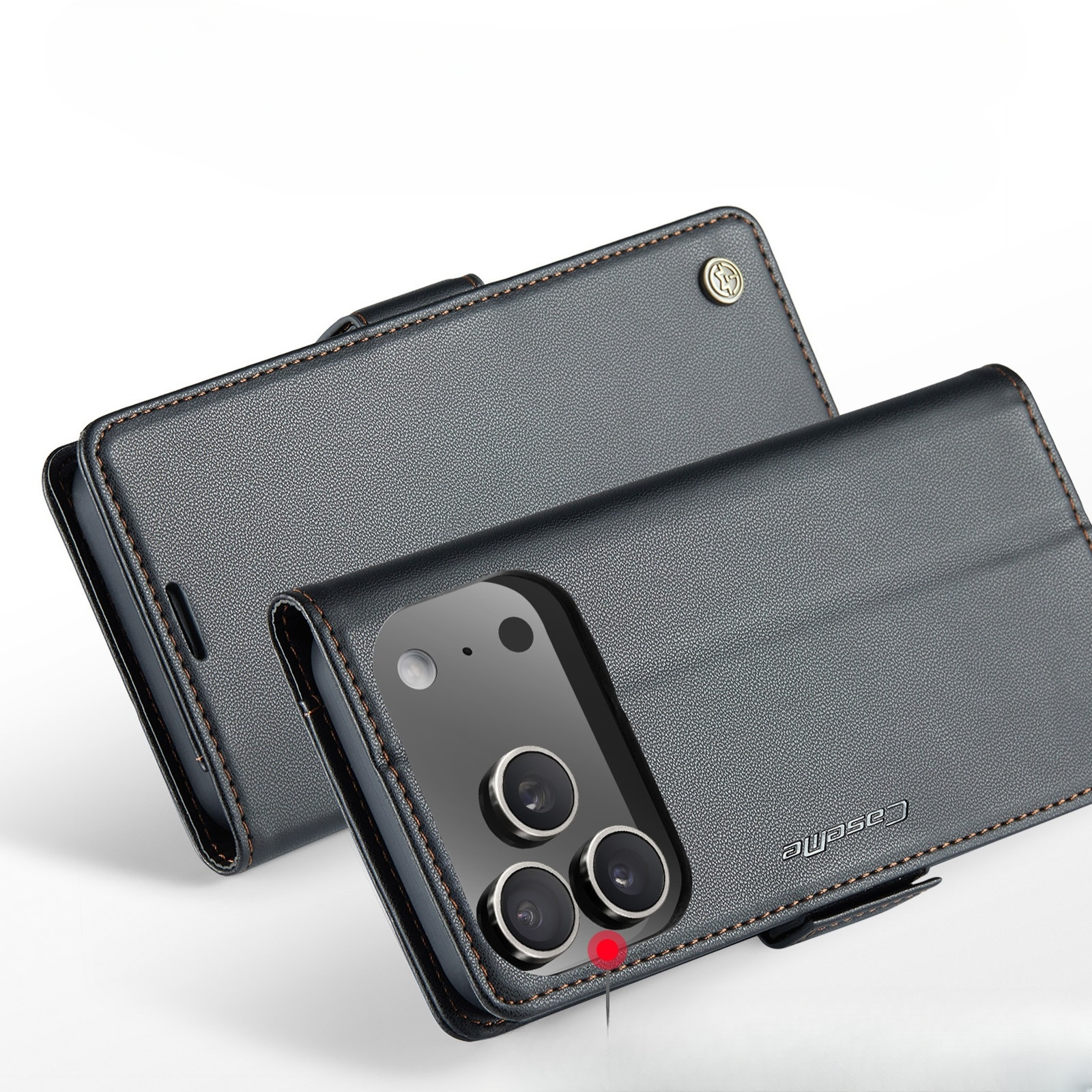 iPhone 17 Pro Leder Tasche Flip Wallet Etui mit Kartenfächern Litchi Look (RFID Schutz) - Schwarz
