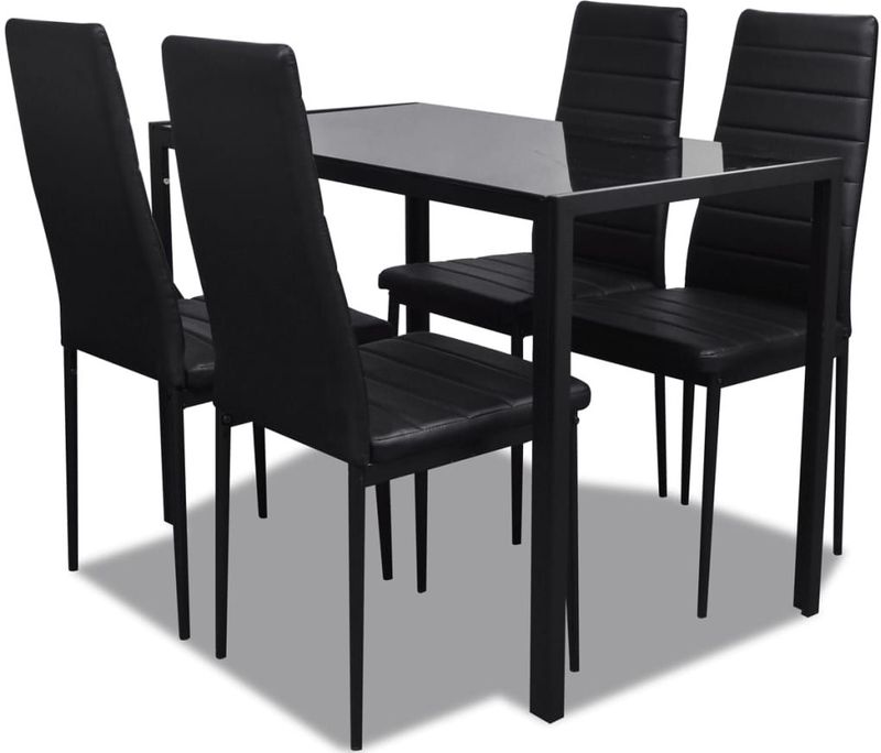 Poco - Eethoek - Zwart - 5-delig - Tafel met 4 Stoelen - Kunstleer