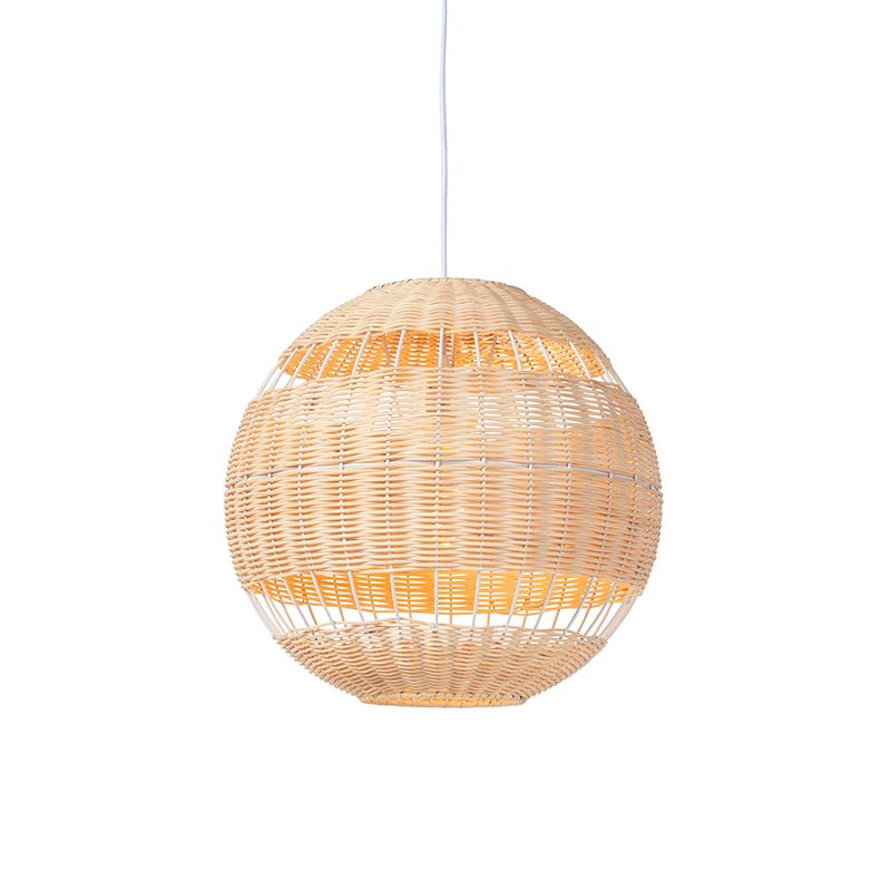 Landelijke hanglamp wit met rotan - Rattan