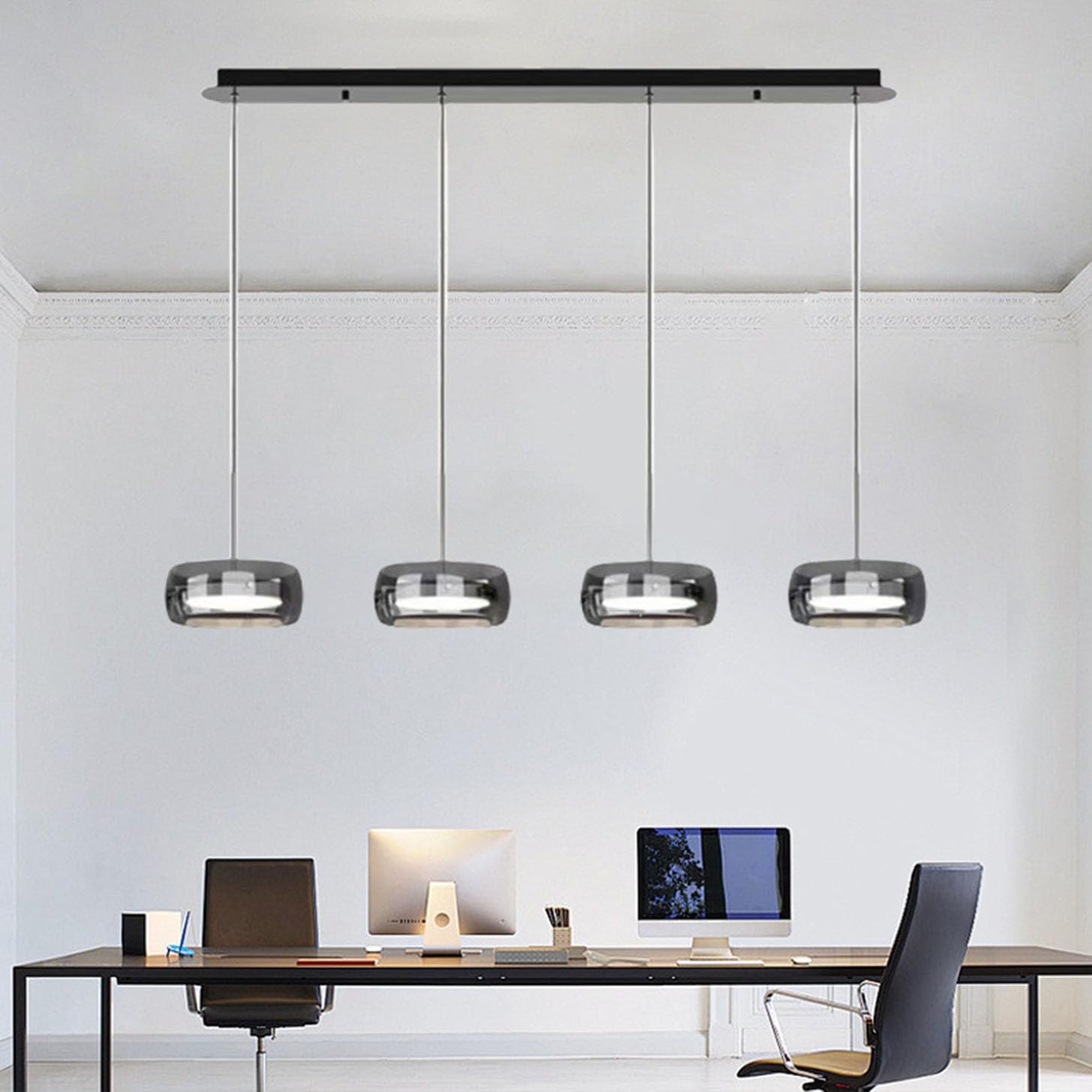 Moderne LED Pendelleuchte Kristall Glas Hängelampe Esstischlampe, Led Hängeleuchte Dimmbar Mit Fernbedienung, Höhenverstellbar für Kücheninsel Büro Esszimmer Küche Deckenlampe (4-Lichter)