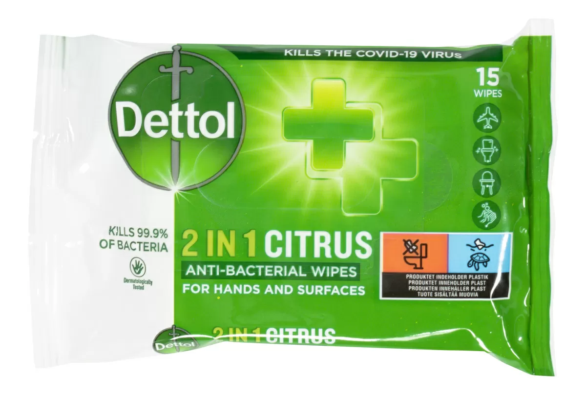 Dettol 2in1 Anti-Bacterial Wipes - 15 stk.
