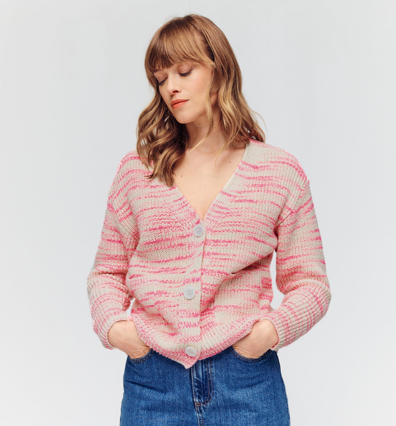 Gilet boutonné Femme - Rose fluo