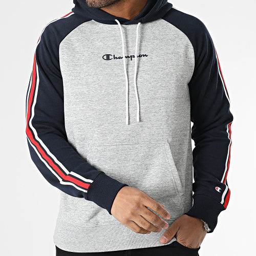 Sweat Capuche A Bandes 218765 Gris Chiné Bleu Marine