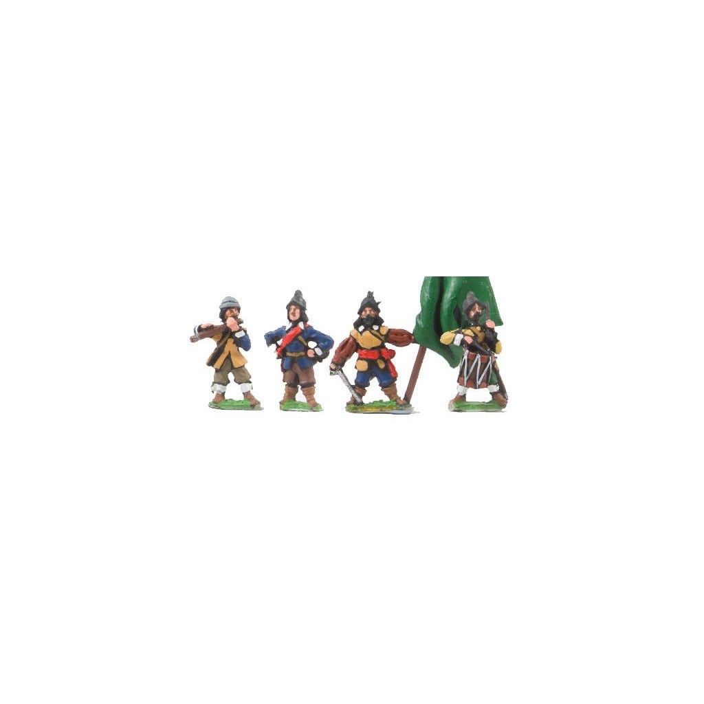 ECW: Command: Officers, Standard Bearers with cast metal flags & Drummer in Helmets, plus Fifer in Hat