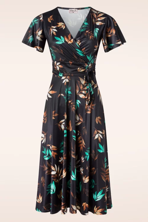 Vintage Chic for Topvintage Irene Leaves Cross Over swing jurk in zwart