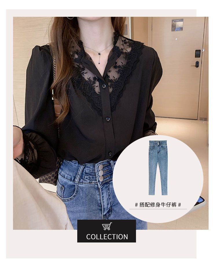Arroba - Blouse met kantpaneel en knoopjes