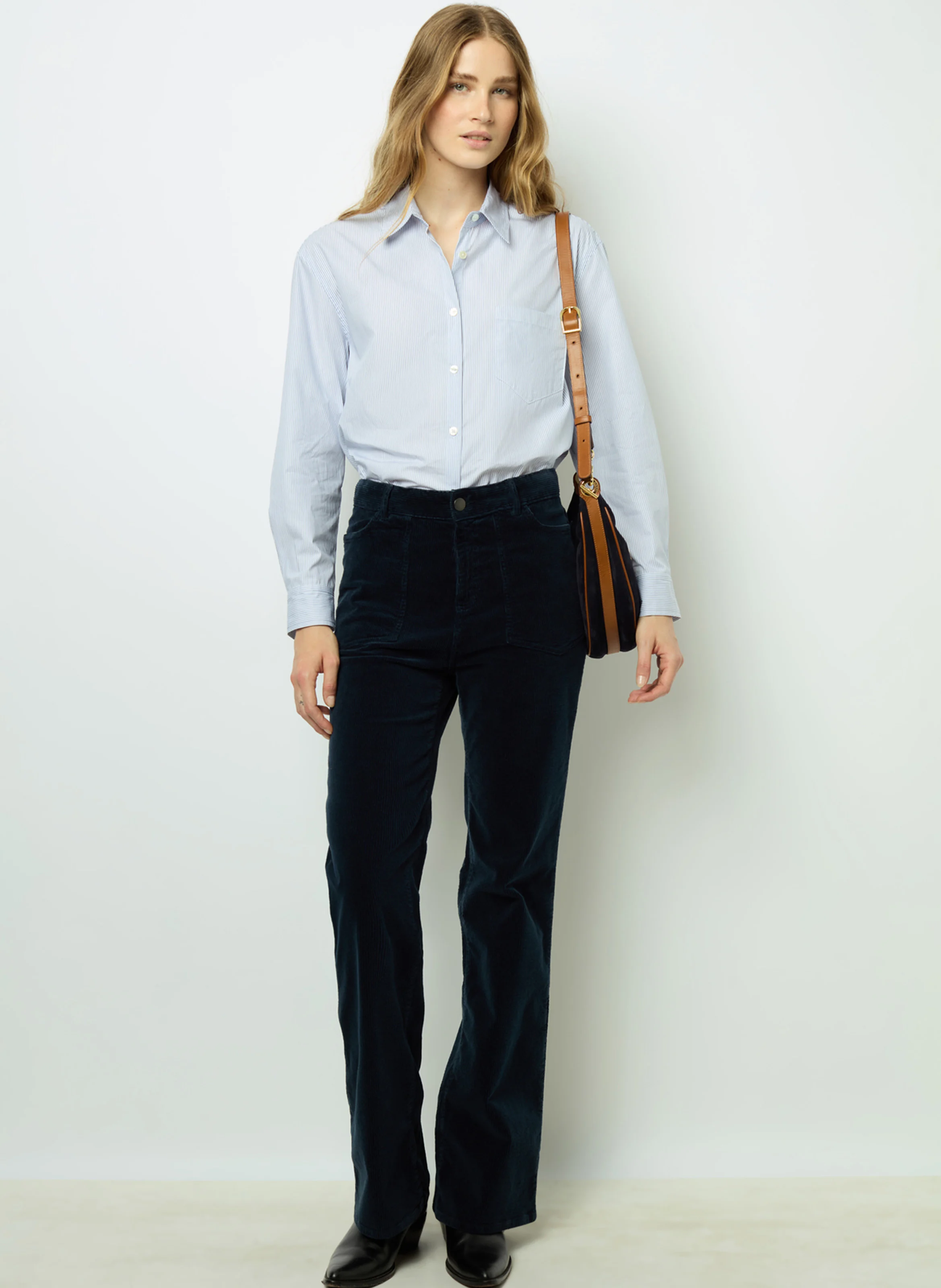 BLANCHE - Chemise droite rayée en coton | Bleu