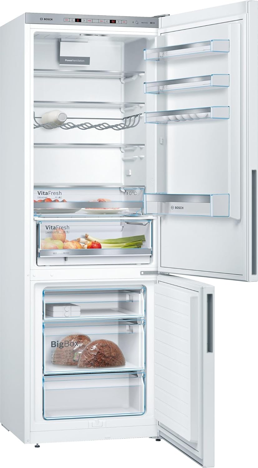 Bosch KGE49AWCA Serie 6 Freistehende XXL-Kühl-Gefrier-Kombination, 201 x 70 cm, 163 kWh pro Jahr, Weiß, 302 L Kühlteil & 117 L Gefrierteil, LowFrost, VitaFresh