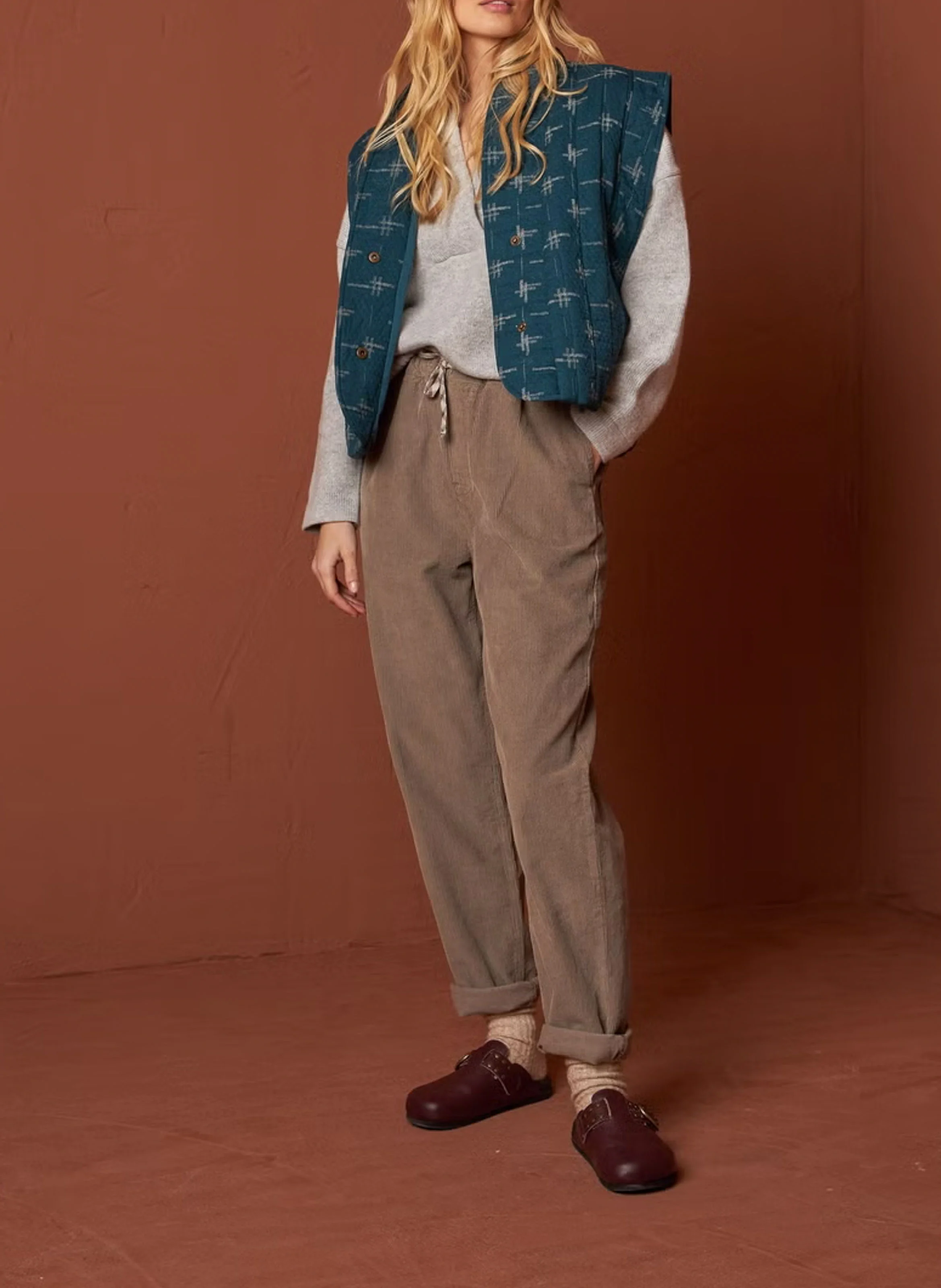 Veste col kimono en coton bio| Bleu