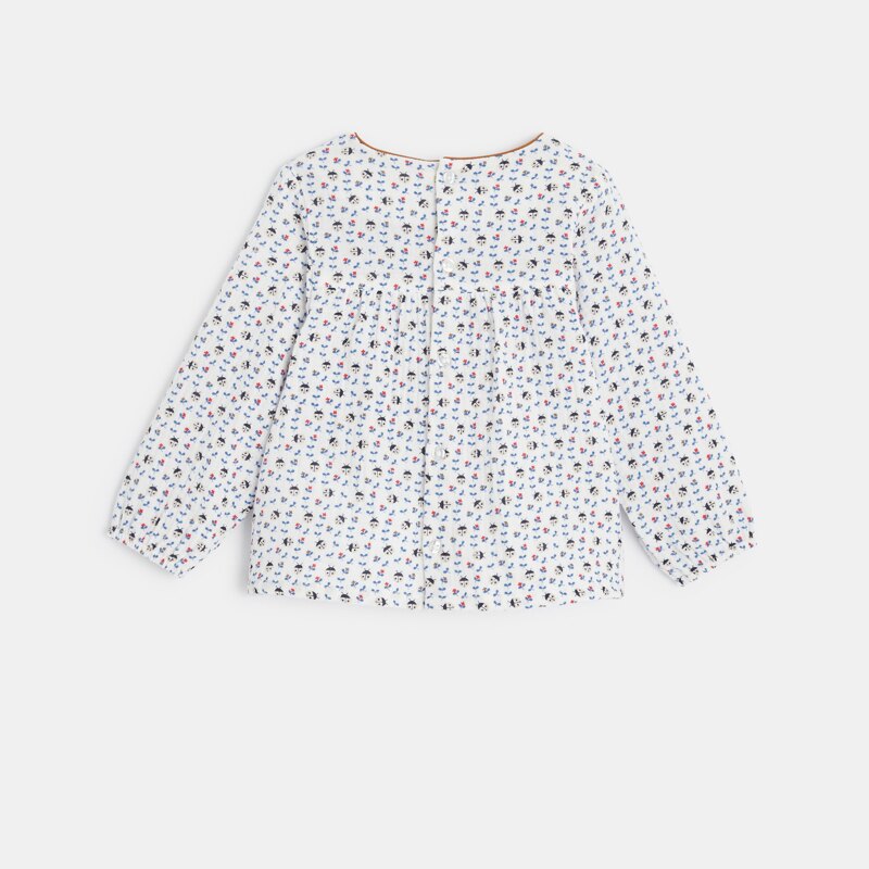 Blouse gaze de coton coccinelles et fleurs bleue bébé fille Bleu