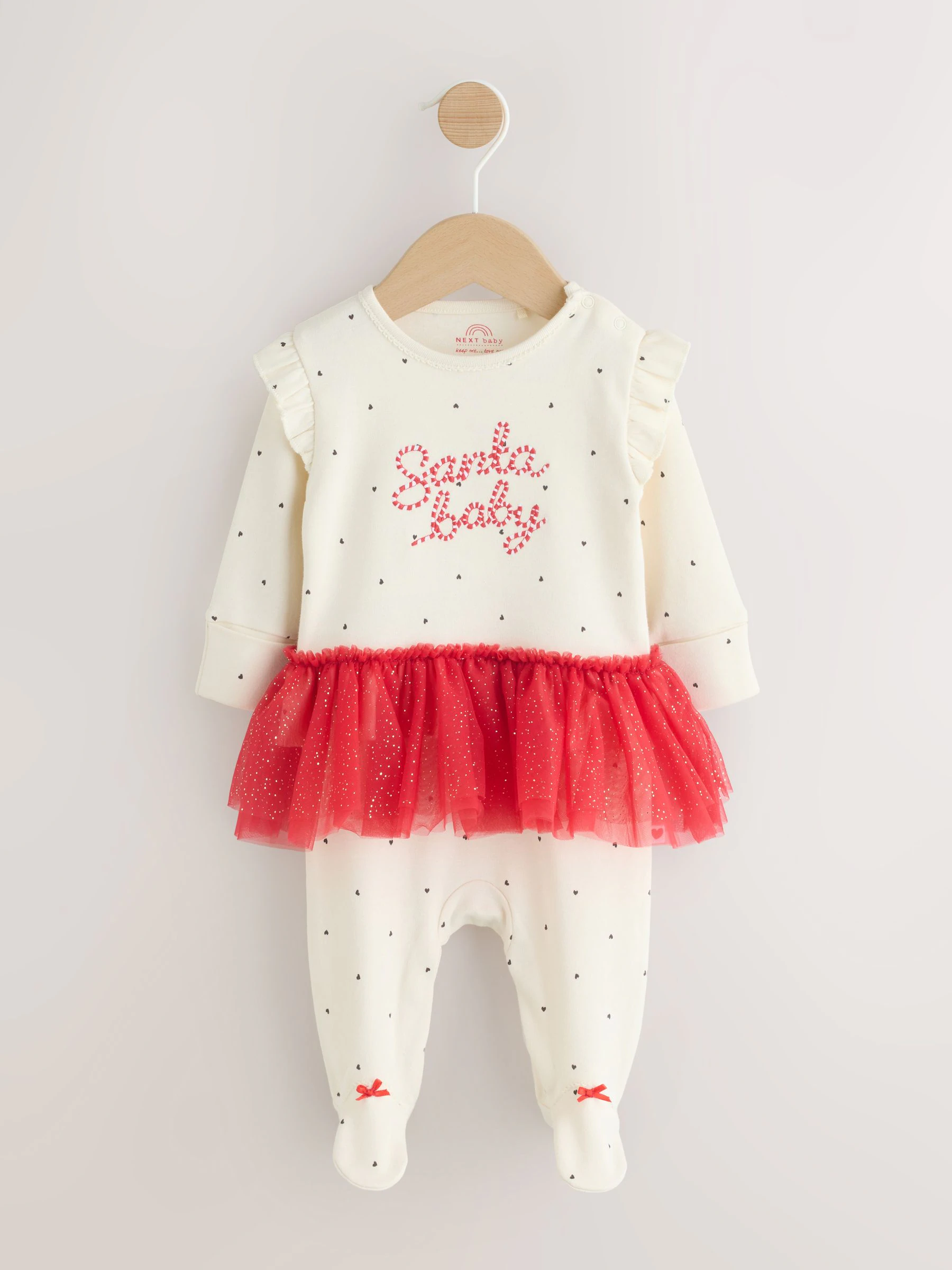 Rode/crèmekleurige tutu-kerstman - Baby-pyjama (0mnd-2jr)