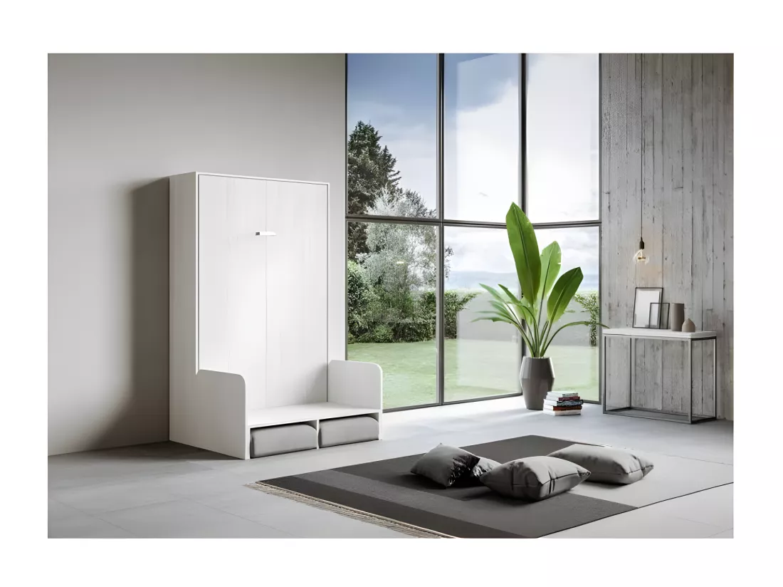 Lit escamotable vertical blanc avec canapé tissu Bounto 160x190 de tissu-Canapé 41