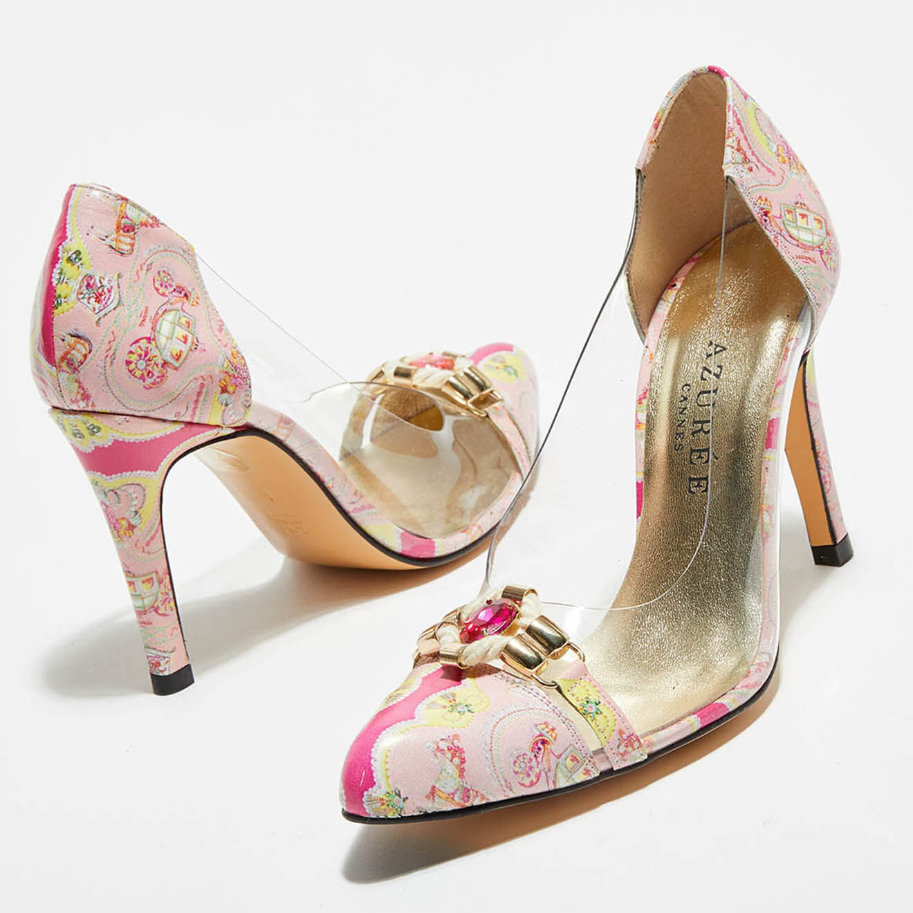 Azurée Cannes Escarpins en Cuir & Plexi Limoda roses - Talon 9.5 cm
