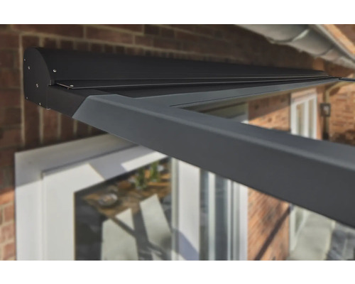 SOLUNA Pergola met stoffen dak 4x4, doekdesign 8446, frame RAL 7016 antracietgrijs, aandrijving rechts inclusief motor, wandschakelaar (wandmontage)