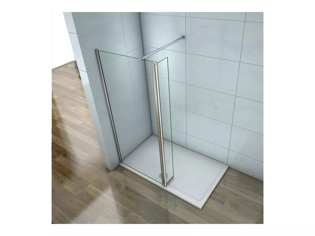 Paroi de douche à l'italienne 60+40x200cm avec retour pivotant - Verre 8mm trempé - Avec barre de fixation 90cm recoupable
