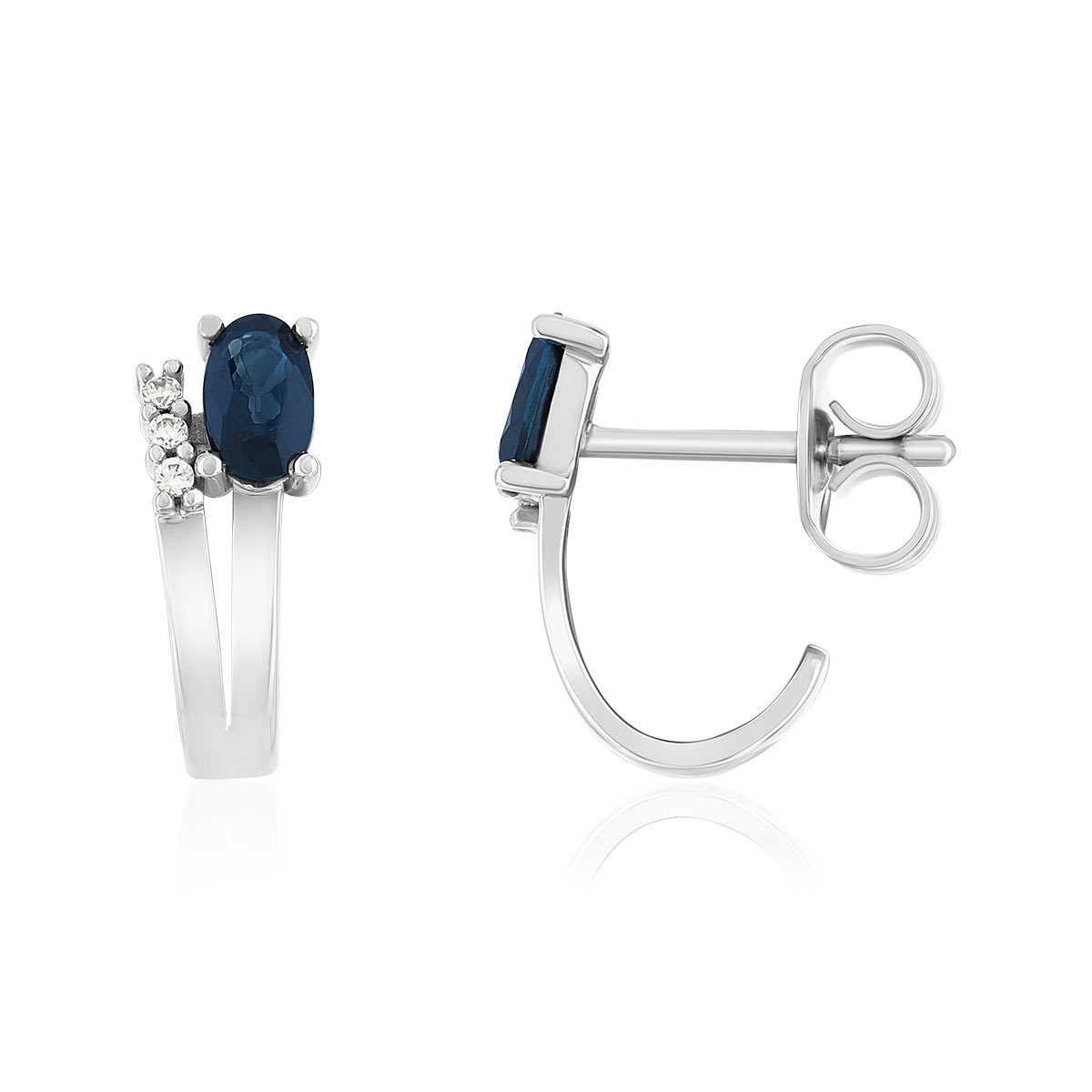 Boucles d'oreilles or 375 blanc saphirs et diamants