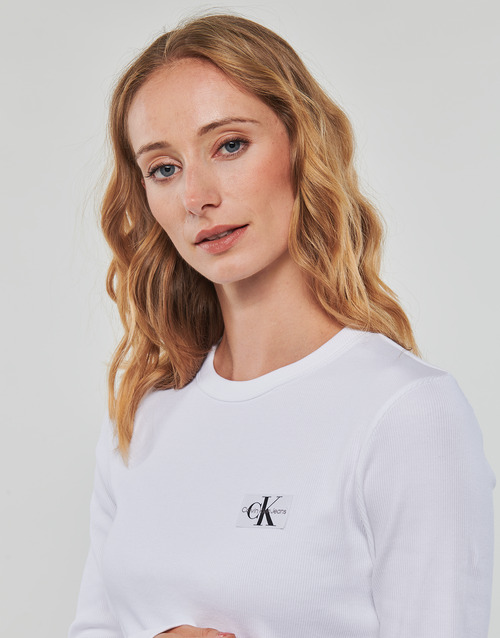 Calvin Klein Jeans - WOVEN LABEL RIB LONG SLEEVE - Blanc
