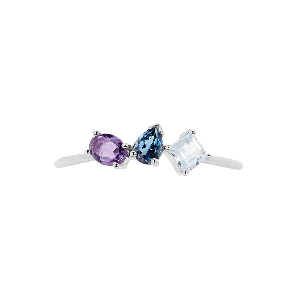 Bague Raika Or Blanc Amethyste Et Topaze