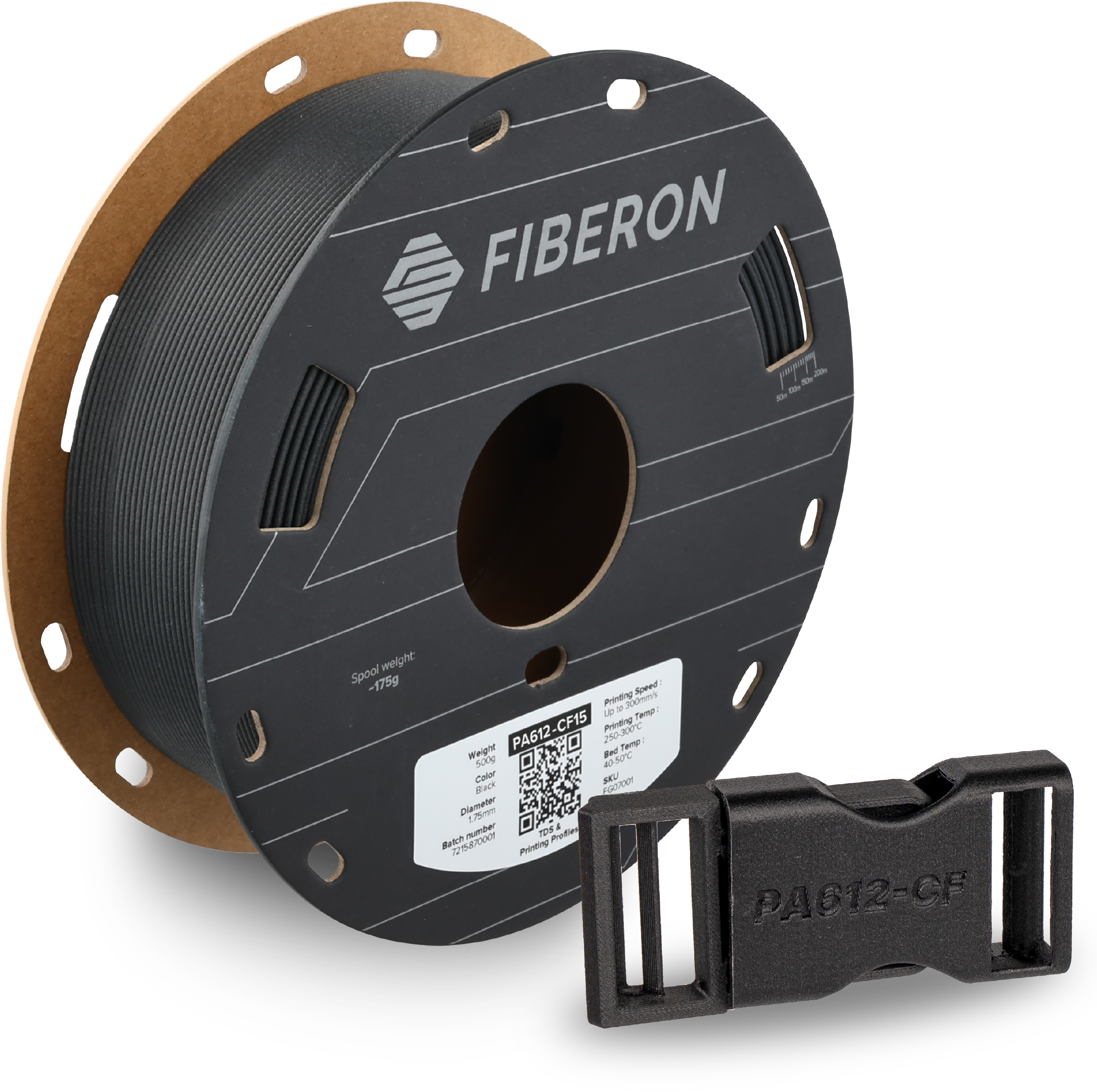 Polymaker  Fiberon™ PA612-CF15 Black, 1,75 mm / 500 g    Kohlefaserverstärktes Nylon in Schwarz